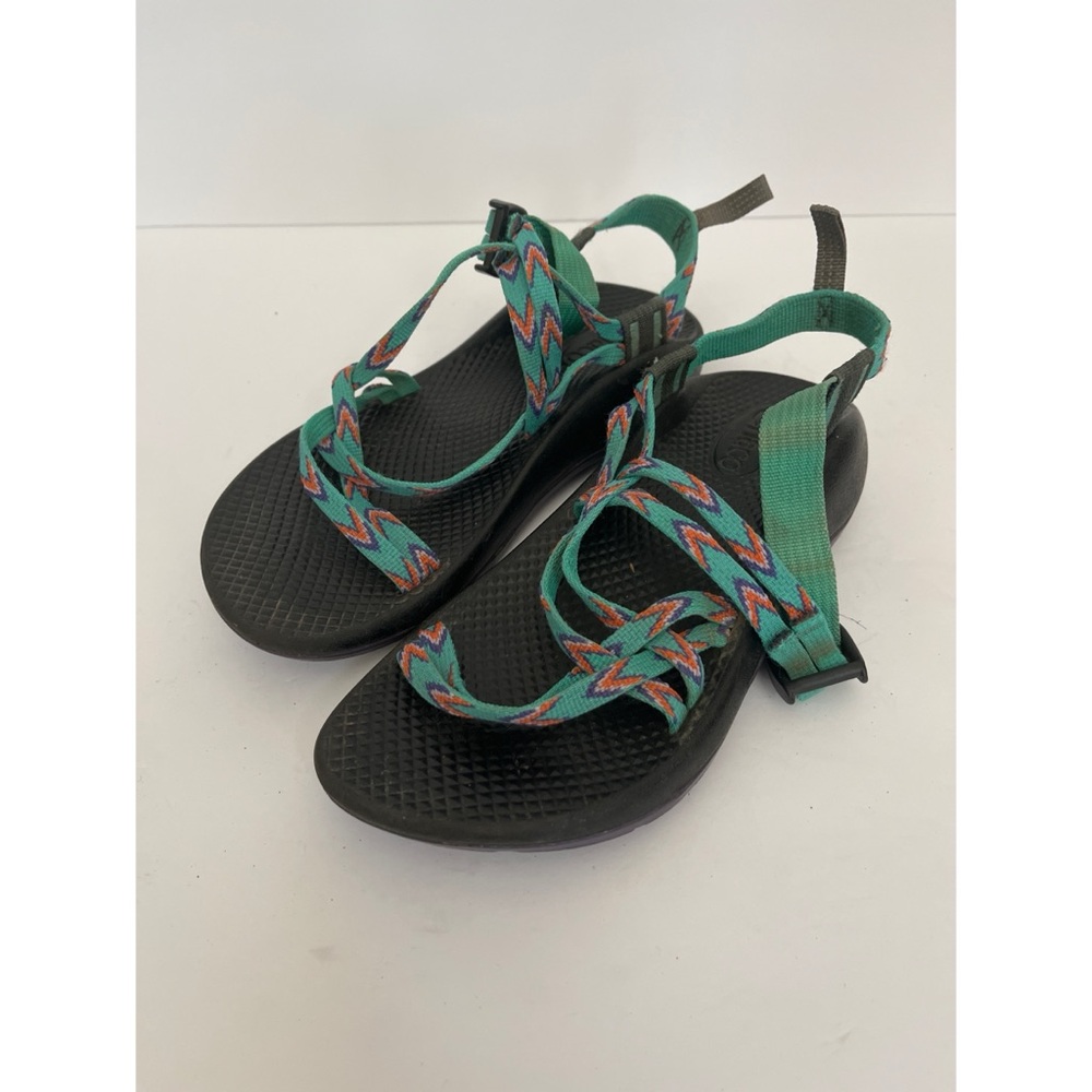 Chaco Kids Black Sandals with Teal and Multicolor Chevron Straps